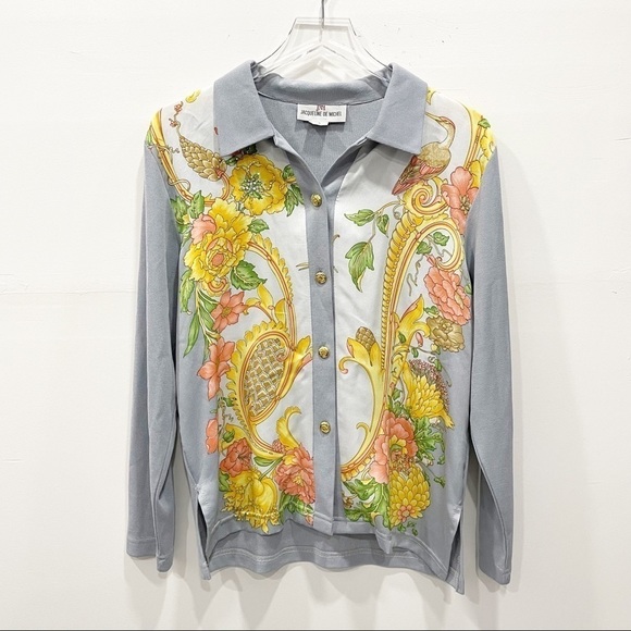 Jacqueline De Michel Shirt Knit Cardigan Set Silk Floral Vintage Small - Picture 4 of 15